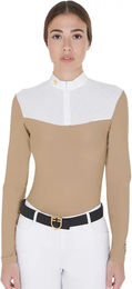 Produktbild von Equestro Reitshirt Polo Langarm Damen Beige Größe S