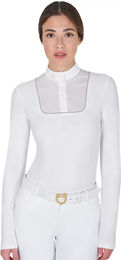 Produktbild von Equestro Reitshirt Polo Langarm Damen Weiß Baumwolle Winter
