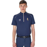 Produktbild von Equestro Reitshirt Polo mit Reißverschluss für Herren Blau Größe S mit italienischer Flagge