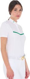 Produktbild von Equestro Reitshirt Slim Fit kurzarm für Damen perforiert aus Polyamid Weiß Grün XS