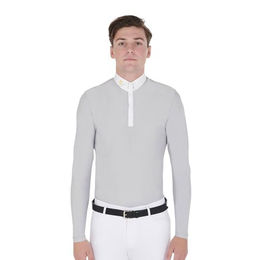 Equestro Reitshirt Warm Longsleeve Polo für Herren in Grau oder Weiß Größe M – Bild 1 von 2