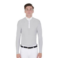 Produktbild von Equestro Reitshirt Warm Longsleeve Polo für Herren in Grau oder Weiß Größe M