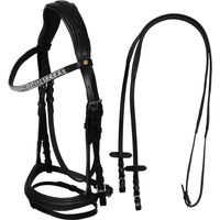 Produktbild von Equestro Reitzügel aus Leder mit Strassbesatz in Schwarz und Gelb anatomisch geformt