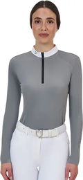 Produktbild von Equestro Ridertechnology Turnier-Poloshirt Damen mit langen Ärmeln Grau Größe M