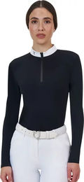 Produktbild von Equestro Ridertechnology Turnier-Poloshirt Damen mit langen Ärmeln Schwarz Größe M