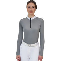 Produktbild von Equestro Ridertechnology Turnier-Poloshirt für Damen mit langen Ärmeln Grau XS