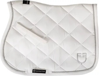 Produktbild von Equestro Satteldecke aus Baumwolle mit Borte und Logo für Pferde in Weiß