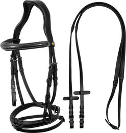 Produktbild von Equestro Sattelgurt aus anatomischem Leder mit dekorativen Nähten in Schwarz XFull