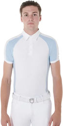 Produktbild von Equestro Slim Fit Turnierpolo Reitshirt für Herren aus Baumwolle Blau Weiß XXL
