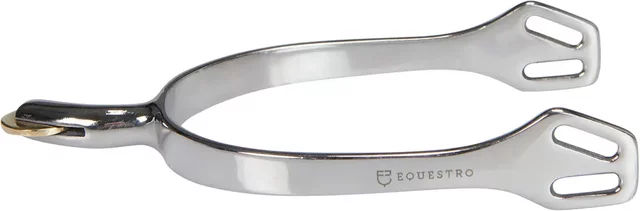 Produktbild von Equestro Speroni Platinum 747 Sporen aus Edelstahl für englische Pferde in Silber mit horizontal gebogenem Rad