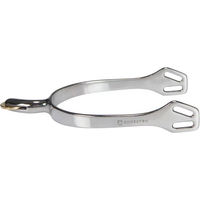 Produktbild von Equestro Speroni Platinum 747 Sporen aus Edelstahl für englische Pferde in Silber mit horizontal gebogenem Rad