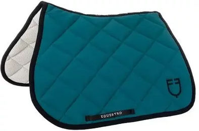 Produktbild von Equestro Spring-Sattelkissen für Pferde mit gesticktem Logo in Blau und Türkis
