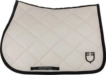 Produktbild von Equestro Spring-Sattelkissen mit gesticktem Logo für Pferde in Beige und Weiß