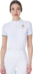 Produktbild von Equestro Stretch-Reitturnierpolo für Damen in Weiß Größe S