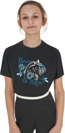 Equestro T-Shirt für Damen aus Baumwolle Schwarz mit Pferdemotiv – Bild 1 von 1