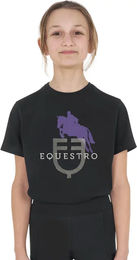 Equestro T-Shirt für Kinder aus Baumwolle Schwarz Horse Jump Glossy – Bild 1 von 1