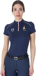 Equestro Technical Training Reit-Poloshirt Damen mit Reißverschluss Blau Größe L – Bild 1 von 8
