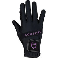 Produktbild von Equestro Technische Reithandschuhe Unisex Schwarz mit mehrfarbigem Logo