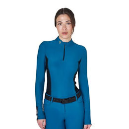 Equestro Turnier-Poloshirt Damen Langarm Reitshirt Blau Größe M Winter – Bild 1 von 8