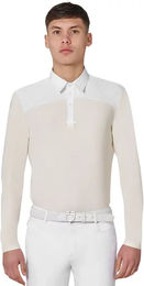 Equestro Turnier-Poloshirt für Herren in Weiß mit langem Ärmel aus technischem Gewebe – Bild 1 von 1