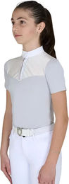 Produktbild von Equestro Turnier-Poloshirt Mädchen Reitshirt Sommer Grau Weiß 8 Jahre