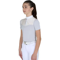 Produktbild von Equestro Turnier-Poloshirt Mädchen Reitshirt Sommer Grau Weiß 8 Jahre