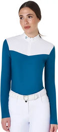 Produktbild von Equestro Turnier-Poloshirt mit langen Ärmeln für Damen in Blau Größe M