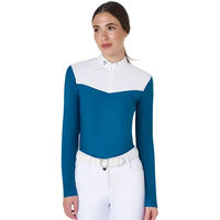 Produktbild von Equestro Turnier-Poloshirt mit langen Ärmeln für Damen in Blau XL
