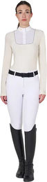 Produktbild von Equestro Turnier-Poloshirt mit langen Ärmeln für Damen in Weiß Größe L