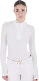 Equestro Turnierpolo Damen mit langen Ärmeln aus Tulle Stretch Weiß XL – Bild 1 von 1