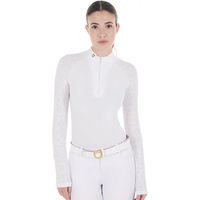 Produktbild von Equestro Turnierpolo Damen mit langen Ärmeln aus Tulle Stretch Weiß XL