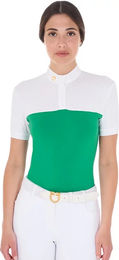 Produktbild von Equestro Turnierpolo Damen Reitshirt aus Baumwolle mit 1/2 Mesh und Buttons in Grün Größe M