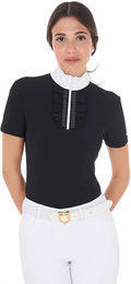 Equestro Turnierpolo Damen Slim Fit kurzarm mit Strass in Schwarz Größe L – Bild 1 von 6