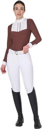 Produktbild von Equestro Turnierpolo mit langen Ärmeln für Damen aus Baumwolle Braun Größe M