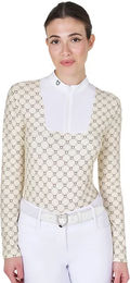 Produktbild von Equestro Turnierpolo mit langen Ärmeln für Damen aus Baumwolle Weiß Beige XL