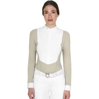 Produktbild von Equestro Turnierpolo mit langen Ärmeln für Damen in Beige und Weiß