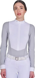 Produktbild von Equestro Turnierpolo mit langen Ärmeln für Damen in Grau und Weiß