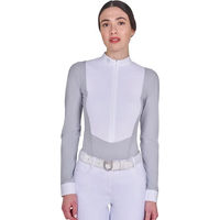 Produktbild von Equestro Turnierpolo mit langen Ärmeln für Damen in Grau und Weiß Größe M