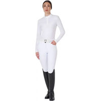 Produktbild von Equestro Turnierpolo mit langen Ärmeln und Strass für Damen in Weiß aus Baumwolle Größe L