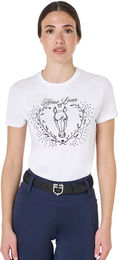Produktbild von Equestro Wild Heart Reitshirt für Damen aus Baumwolle Rosa Weiß XL