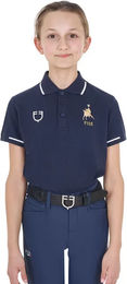 Produktbild von Equestro X FISE Kinder Reit-Poloshirt Sommer Blau Grösse 8 Jahre
