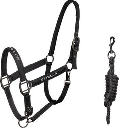 Produktbild von Equestro X Fise Nylon Halfter- und Führstrick-Set für Pferde in Schwarz