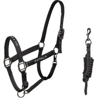 Produktbild von Equestro X Fise Nylon Halfter- und Führstrick-Set für Pferde und Ponys in Schwarz