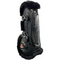 Produktbild von eQuick eCarbon Fluffy Vorderbeingamaschen für Ponys in Schwarz mit Plüschbesatz