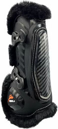 Produktbild von eQuick eCarbon Fluffy Vorderbeingamaschen für Vollblut in Schwarz mit Plüschbesatz