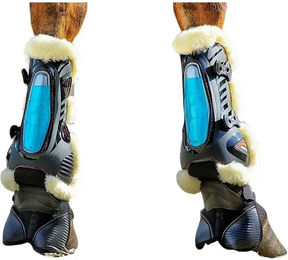 eQuick eShock Overreach Fluffy Gamasche für Pferde mit Kunstfell Schwarz Größe M – Bild 1 von 3