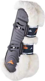 Produktbild von eQuick Vibe Fluffy Vorderbeingamaschen für Vollblut Pferde in Schwarz-Weiß