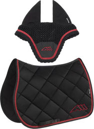Produktbild von Equiline Eqchroma Sattelset für Pferde mit Fliegenhaube in Schwarz