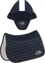 Produktbild von Equiline Eqflaggy Sattelunterlage und Ohrhaube Set aus Baumwolle Blau
