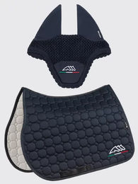 Equiline Eqflaggy Set aus Schabracke und Fliegenhaube für Springpferde in Blau aus Polyester – Bild 1 von 4